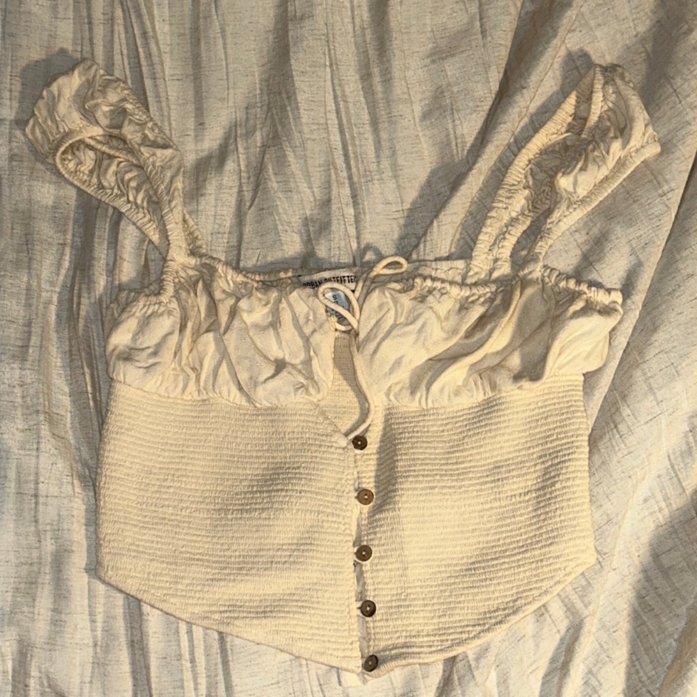 Urban Outfitters Tan Front-Tie Crop Top